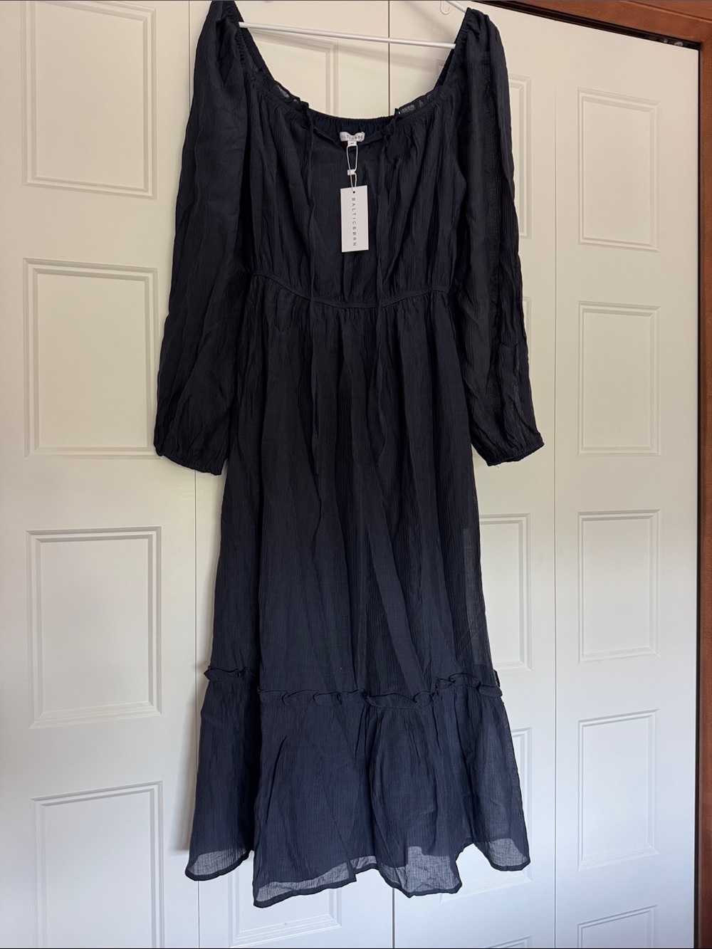 Baltic Born Navy Long-Sleeve Tiered Midi Dress